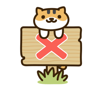 neko atsume cat hanging from a sign with a big X inside